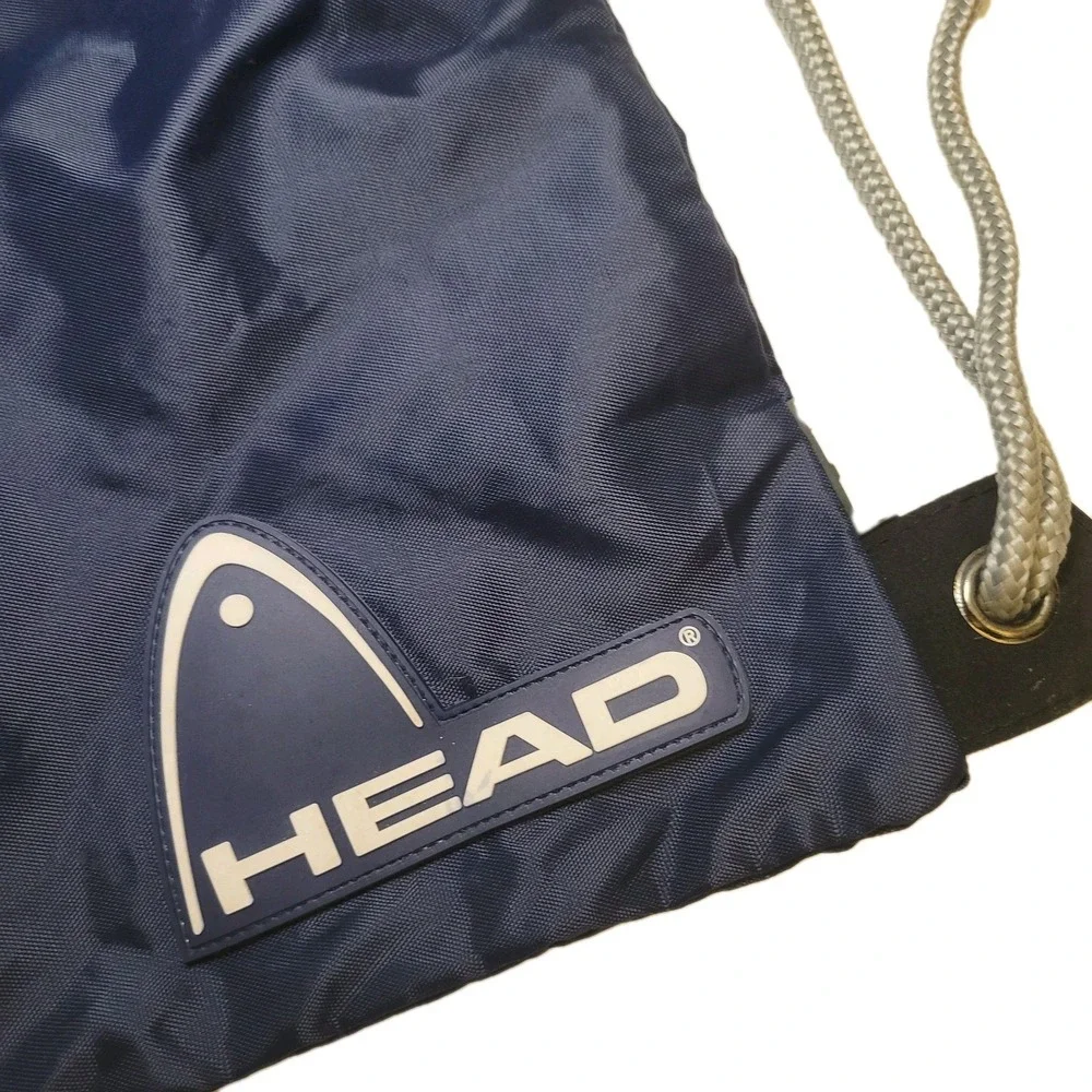 Vintage‎ 90s HEAD Drawstring Gym Bag Blue Nylon w/ Drink Holder 17x13.5